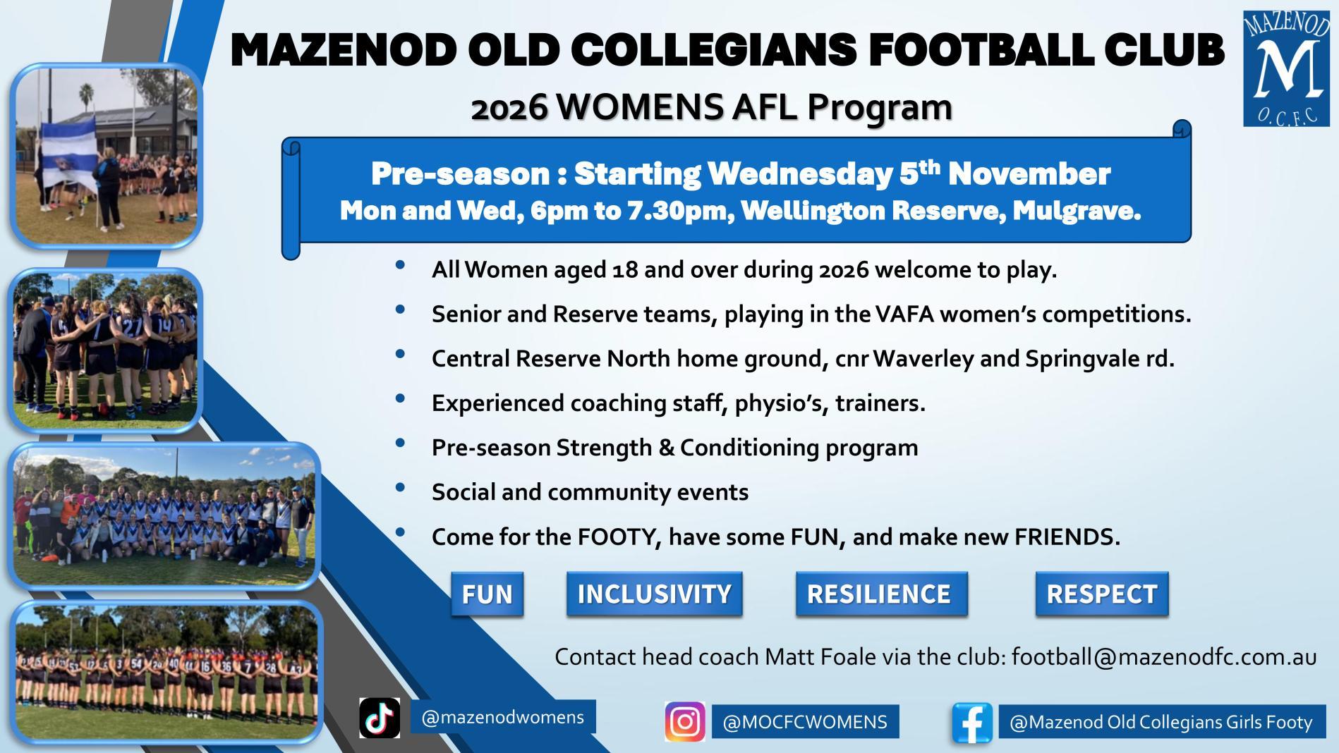 Mazenod Old Collegians Football Club - 2026 Womens AFL
